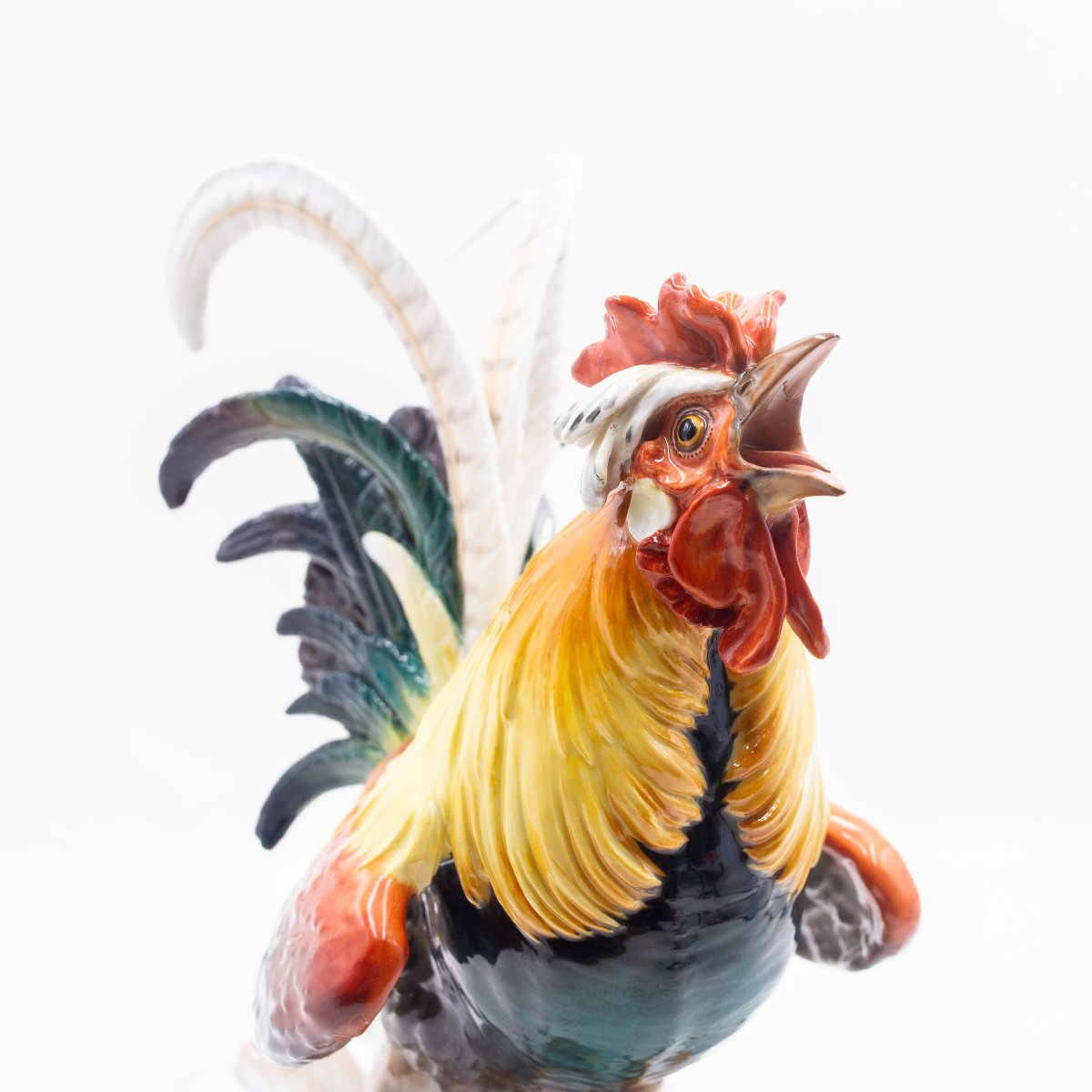Scultura in ceramica Meissen, "Gallo su catasta di legna", Fine '800 Primi '900-photo-1