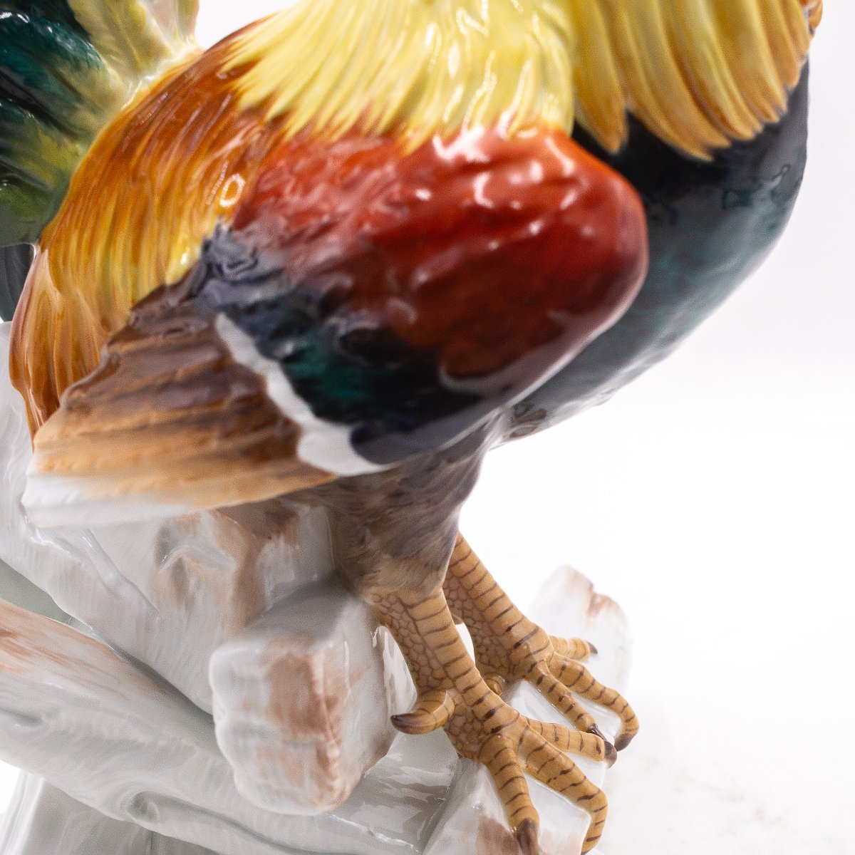 Scultura in ceramica Meissen, "Gallo su catasta di legna", Fine '800 Primi '900-photo-4