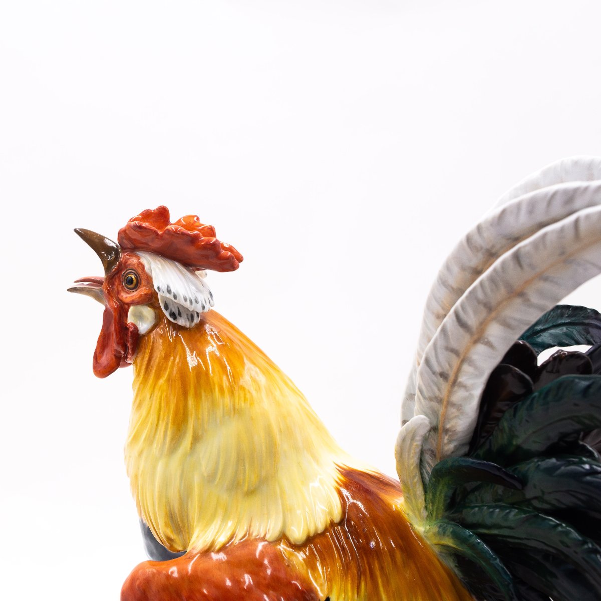Scultura in ceramica Meissen, "Gallo su catasta di legna", Fine '800 Primi '900-photo-7