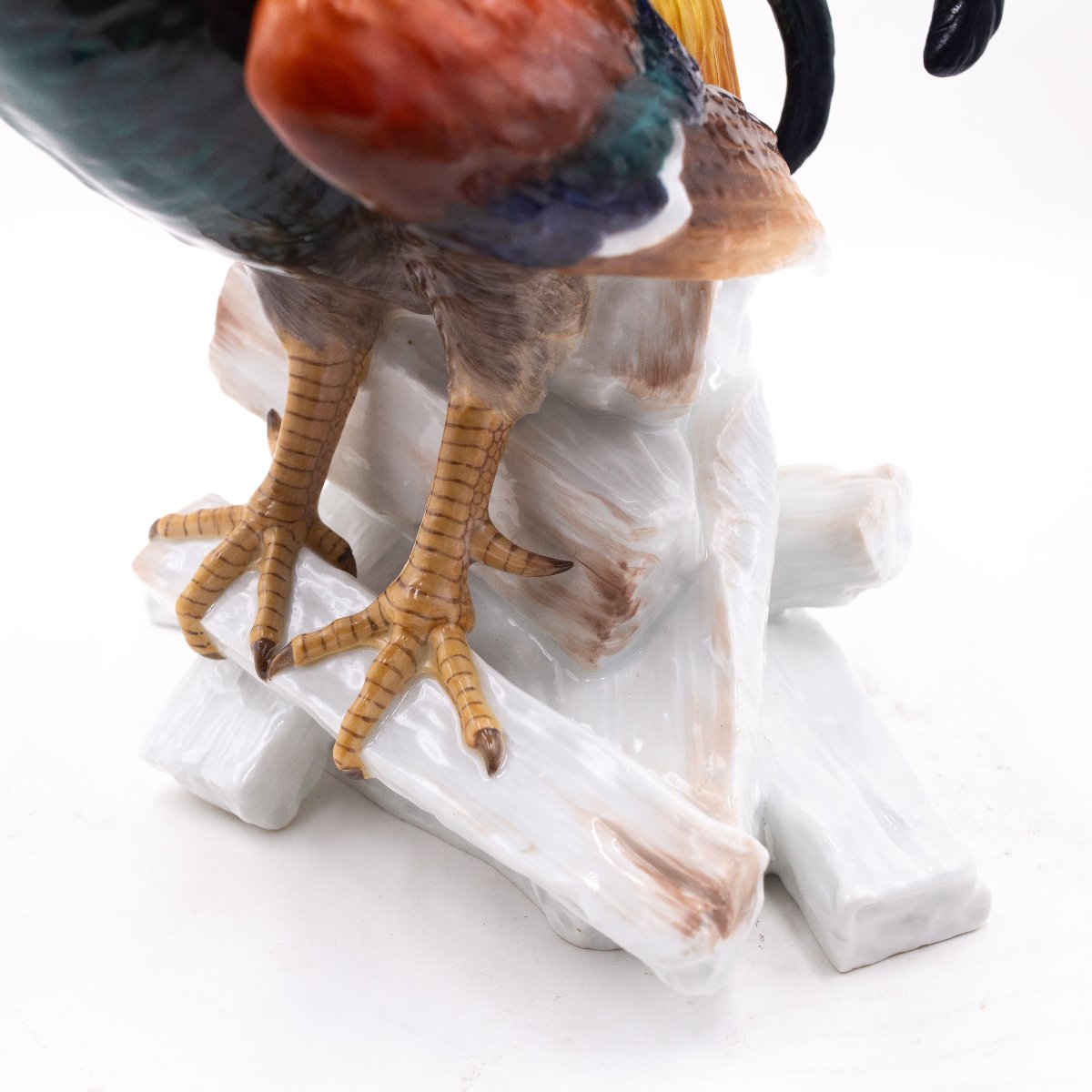 Scultura in ceramica Meissen, "Gallo su catasta di legna", Fine '800 Primi '900-photo-8