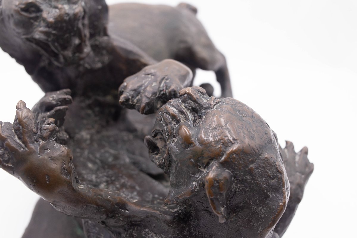Antonio Ligabue, "Animali in lotta" scultura in bronzo, Anni '40-photo-7