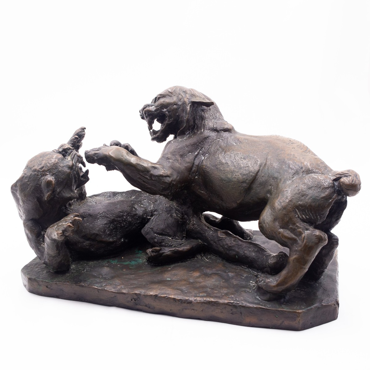 Antonio Ligabue, "Animali in lotta" scultura in bronzo, Anni '40