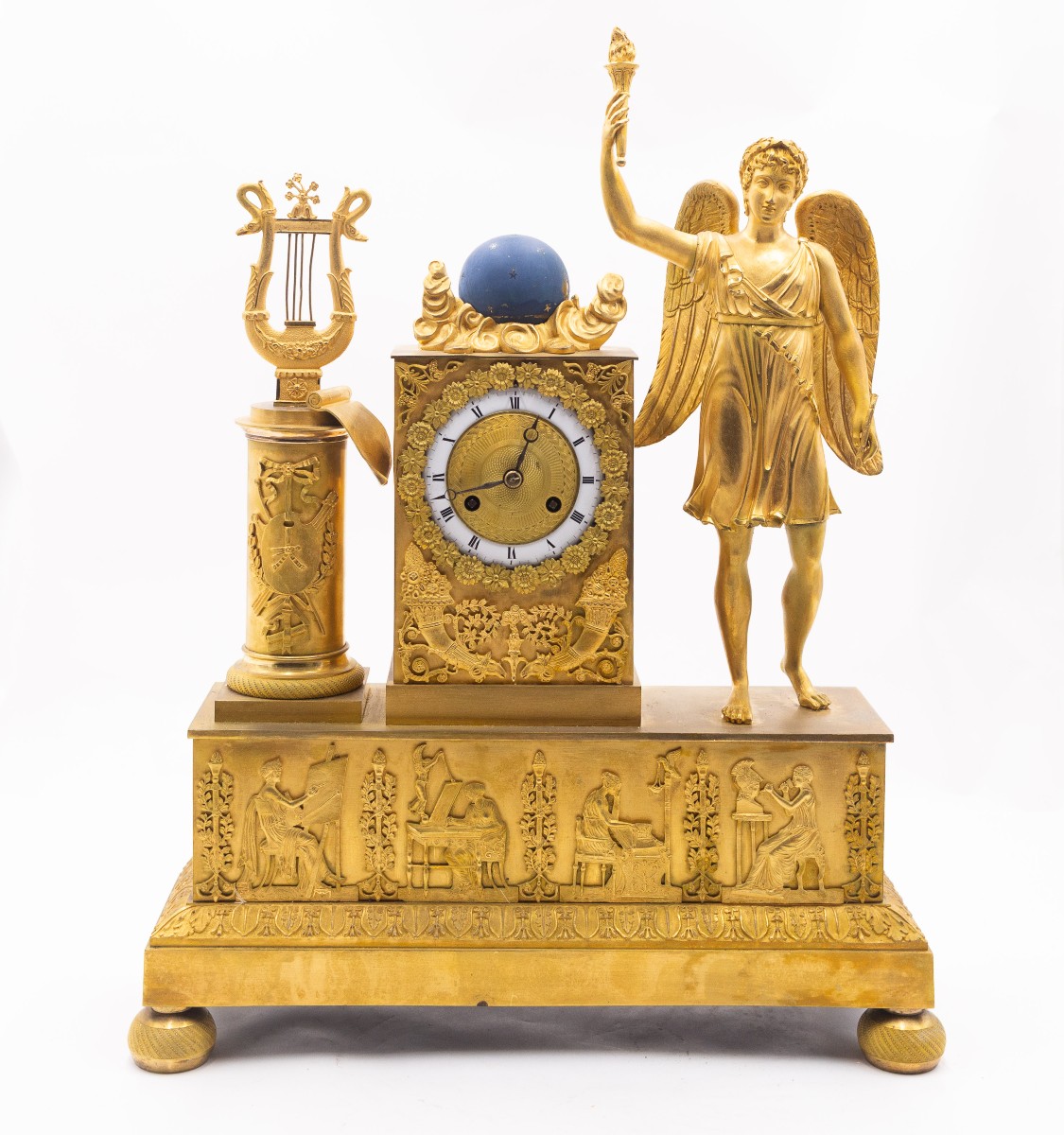 Orologio da tavolo in bronzo dorato, Impero, Epoca XIX Secolo