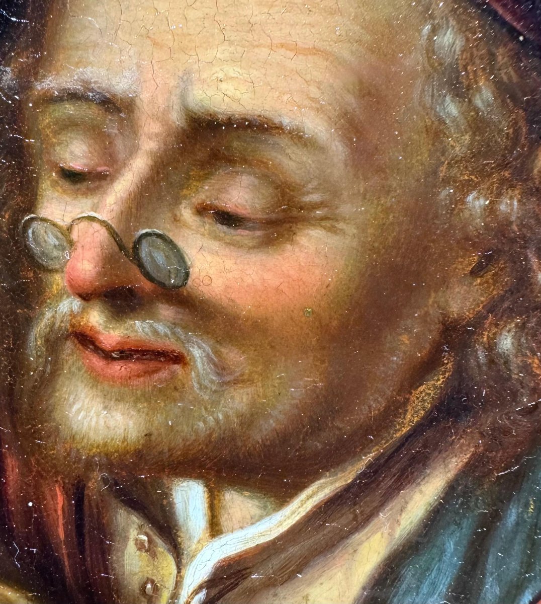 Seguace di Gerard Dou, “Vecchio maestro di scuola”, Epoca fine '800-photo-3