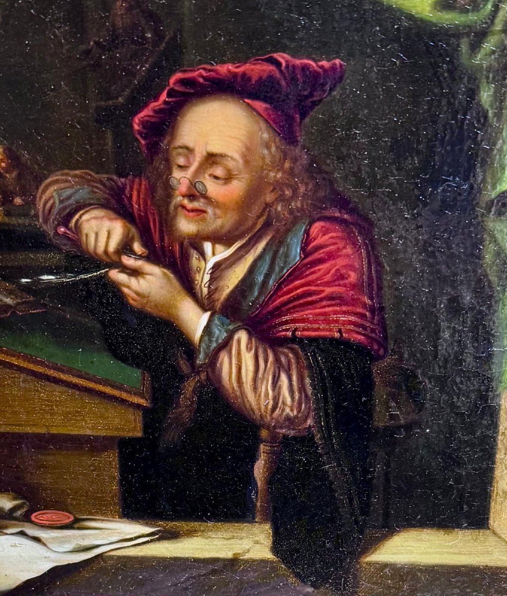 Seguace di Gerard Dou, “Vecchio maestro di scuola”, Epoca fine '800-photo-3