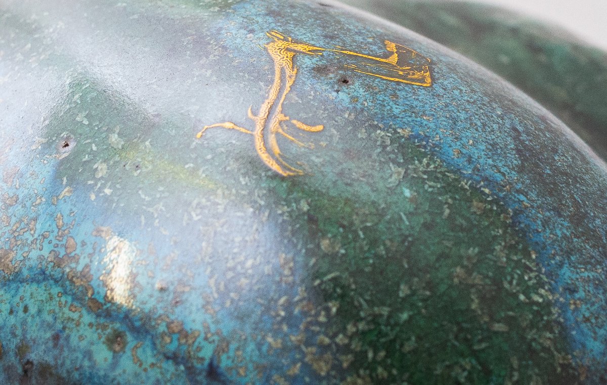 Scultura grandezza naturale in ceramica smaltata verde e blu, Anni '70-photo-4