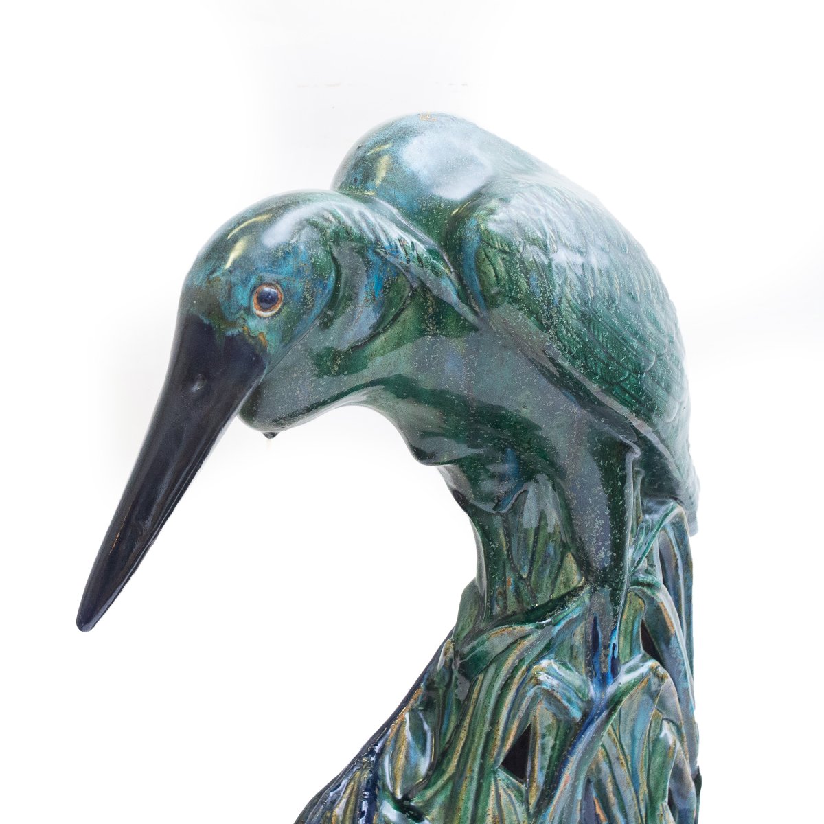 Scultura grandezza naturale in ceramica smaltata verde e blu, Anni '70-photo-1