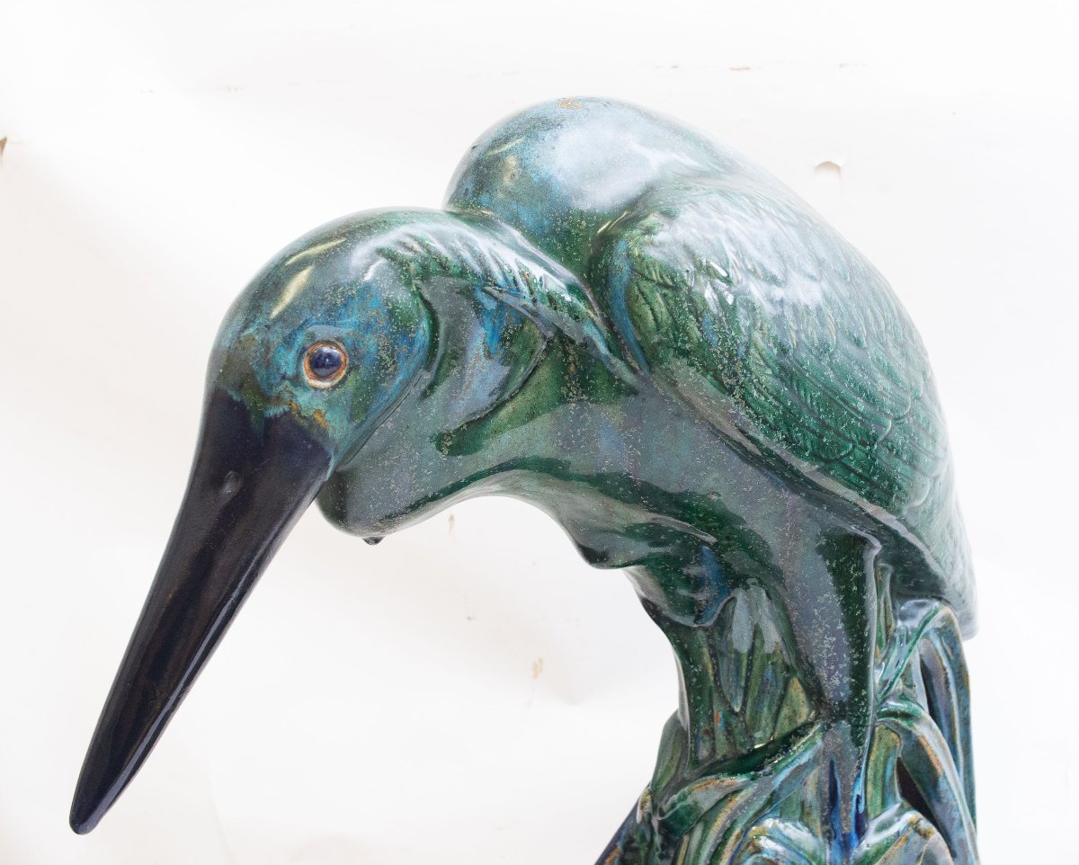 Scultura grandezza naturale in ceramica smaltata verde e blu, Anni '70-photo-3