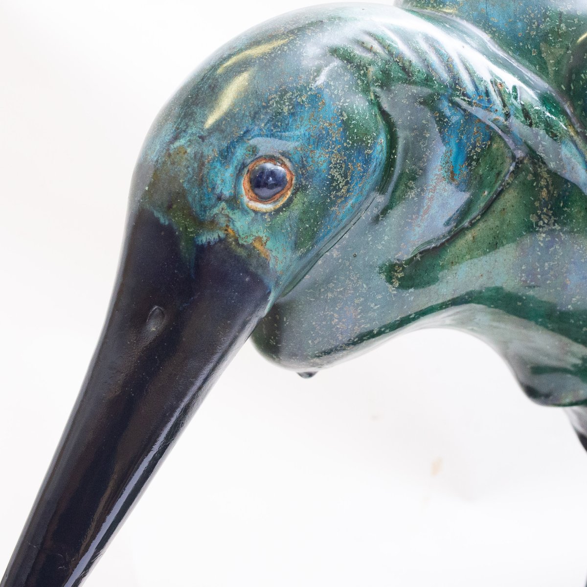 Scultura grandezza naturale in ceramica smaltata verde e blu, Anni '70-photo-4