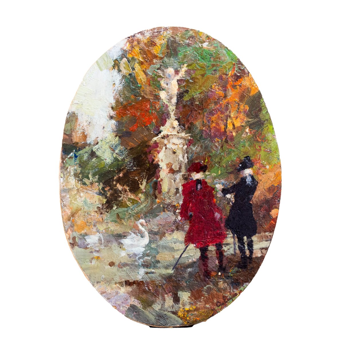 Alessandro Lupo, "Passeggiata al Parco d’Autunno”, firmato, Epoca '900-photo-4