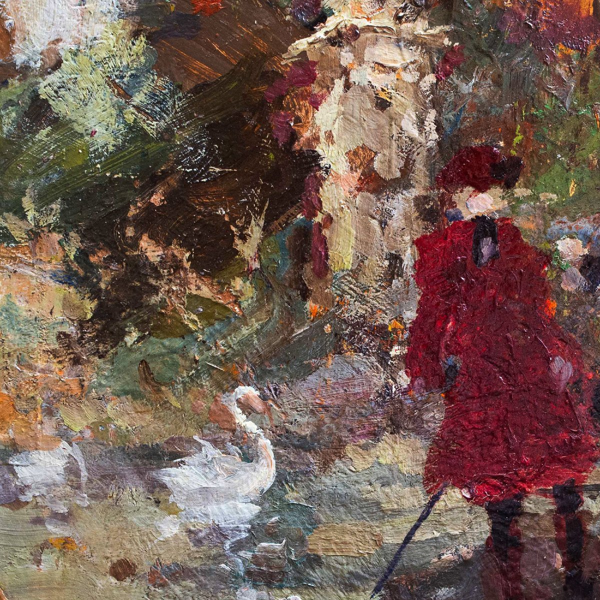 Alessandro Lupo, "Passeggiata al Parco d’Autunno”, firmato, Epoca '900-photo-2