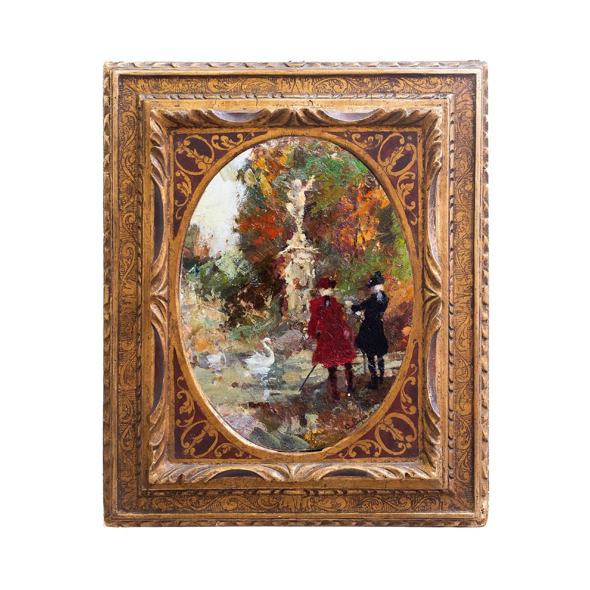 Alessandro Lupo, "Passeggiata al Parco d’Autunno”, firmato, Epoca '900