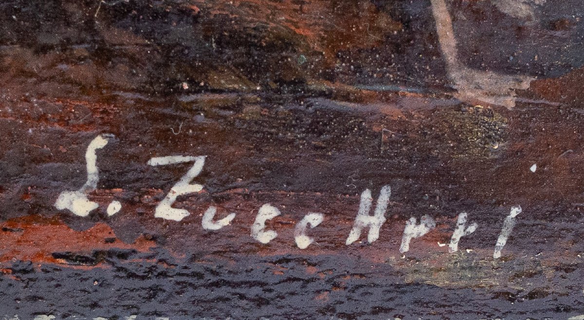 Luigi Zuccheri, “Laguna al crepuscolo”, olio su tela, Epoca '900-photo-3