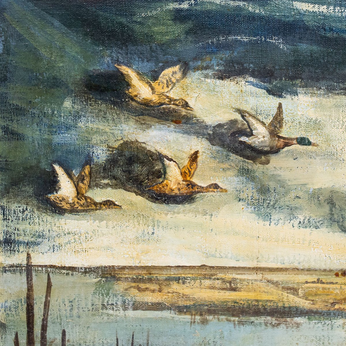 Luigi Zuccheri, “Laguna al crepuscolo”, olio su tela, Epoca '900-photo-1
