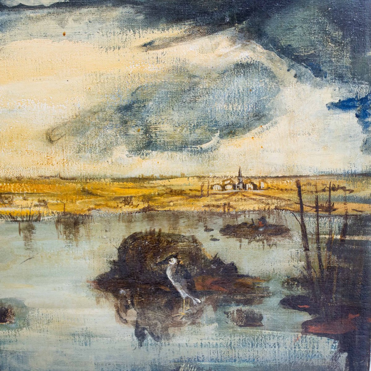 Luigi Zuccheri, “Laguna al crepuscolo”, olio su tela, Epoca '900-photo-4