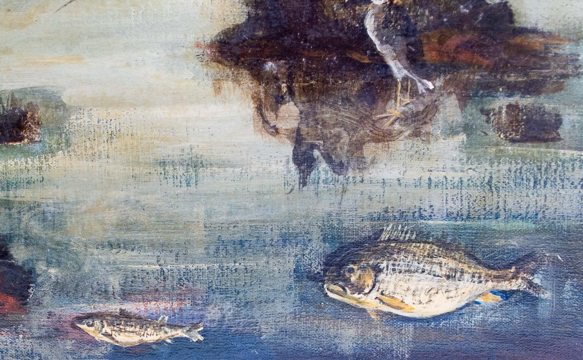 Luigi Zuccheri, “Laguna al crepuscolo”, olio su tela, Epoca '900-photo-6