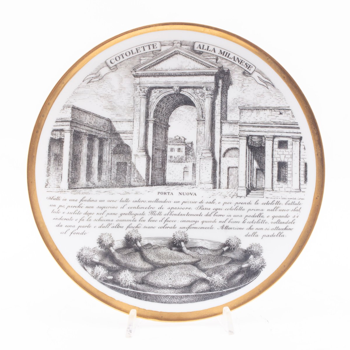 Piero Fornasetti,  Set di Otto Piatti, Porcellana "Specialità Milanesi", 1960-photo-2
