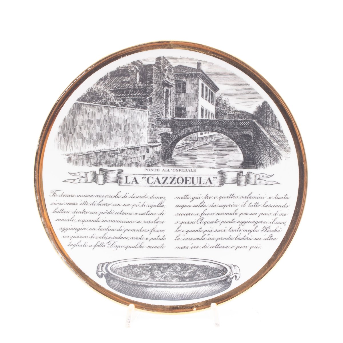 Piero Fornasetti,  Set di Otto Piatti, Porcellana "Specialità Milanesi", 1960-photo-1