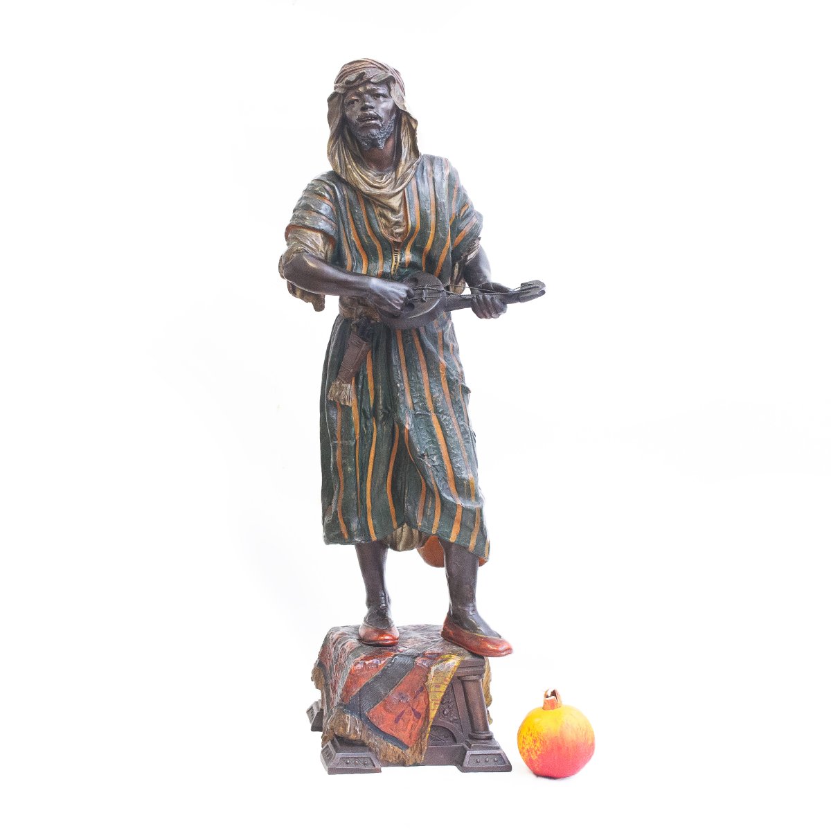 Scultura bronzo policromo, "Musicante", Epoca XIX secolo-photo-4