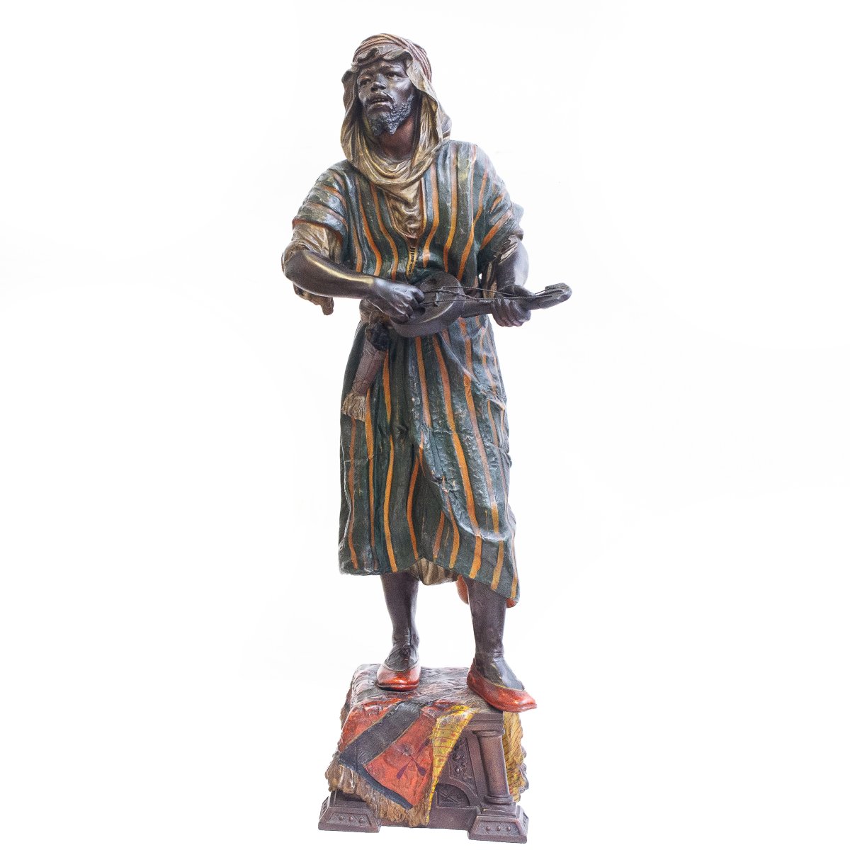 Scultura bronzo policromo, "Musicante", Epoca XIX secolo-photo-1