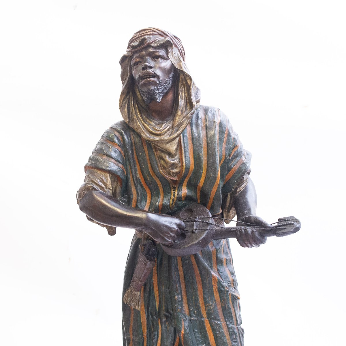 Scultura bronzo policromo, "Musicante", Epoca XIX secolo-photo-2