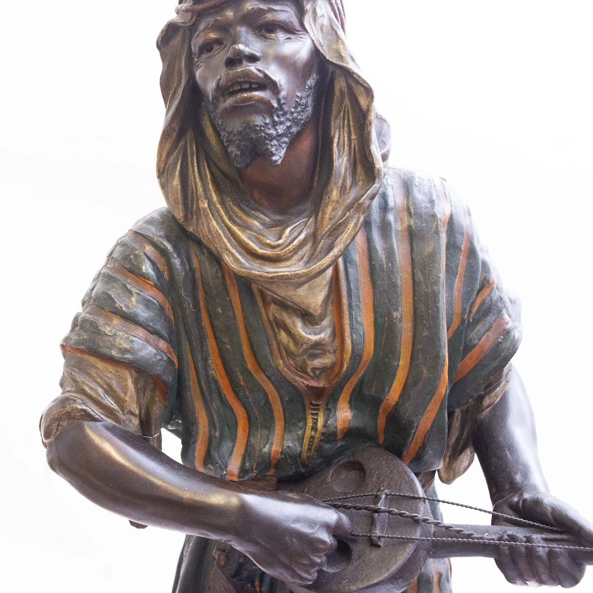 Scultura bronzo policromo, "Musicante", Epoca XIX secolo-photo-4