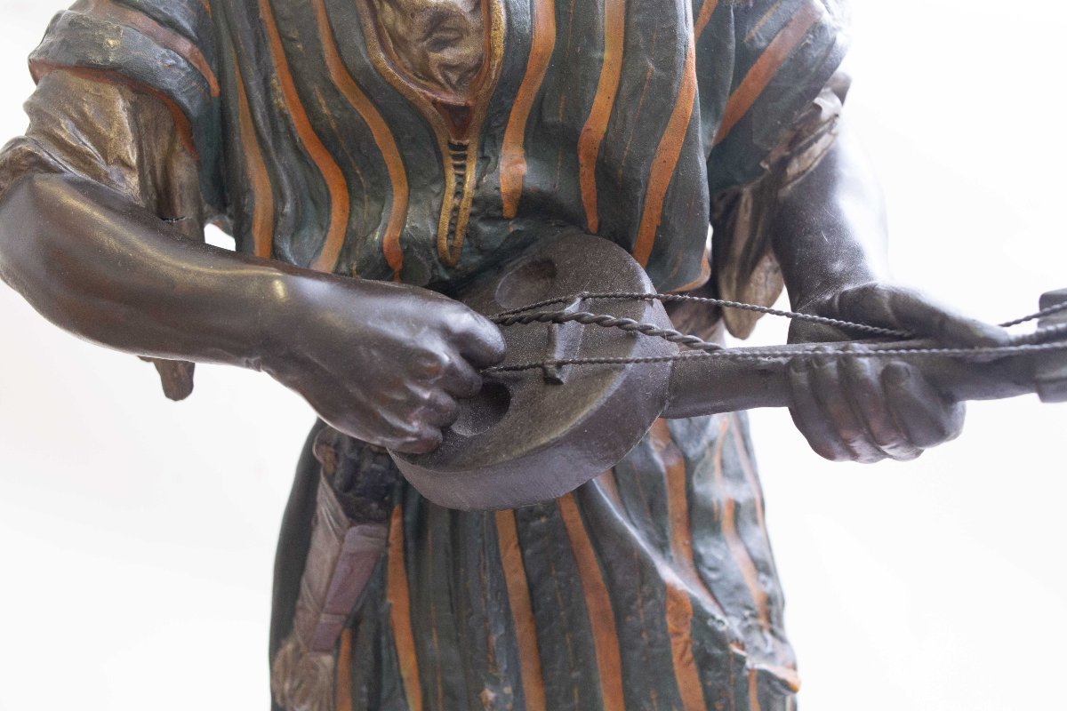 Scultura bronzo policromo, "Musicante", Epoca XIX secolo-photo-6