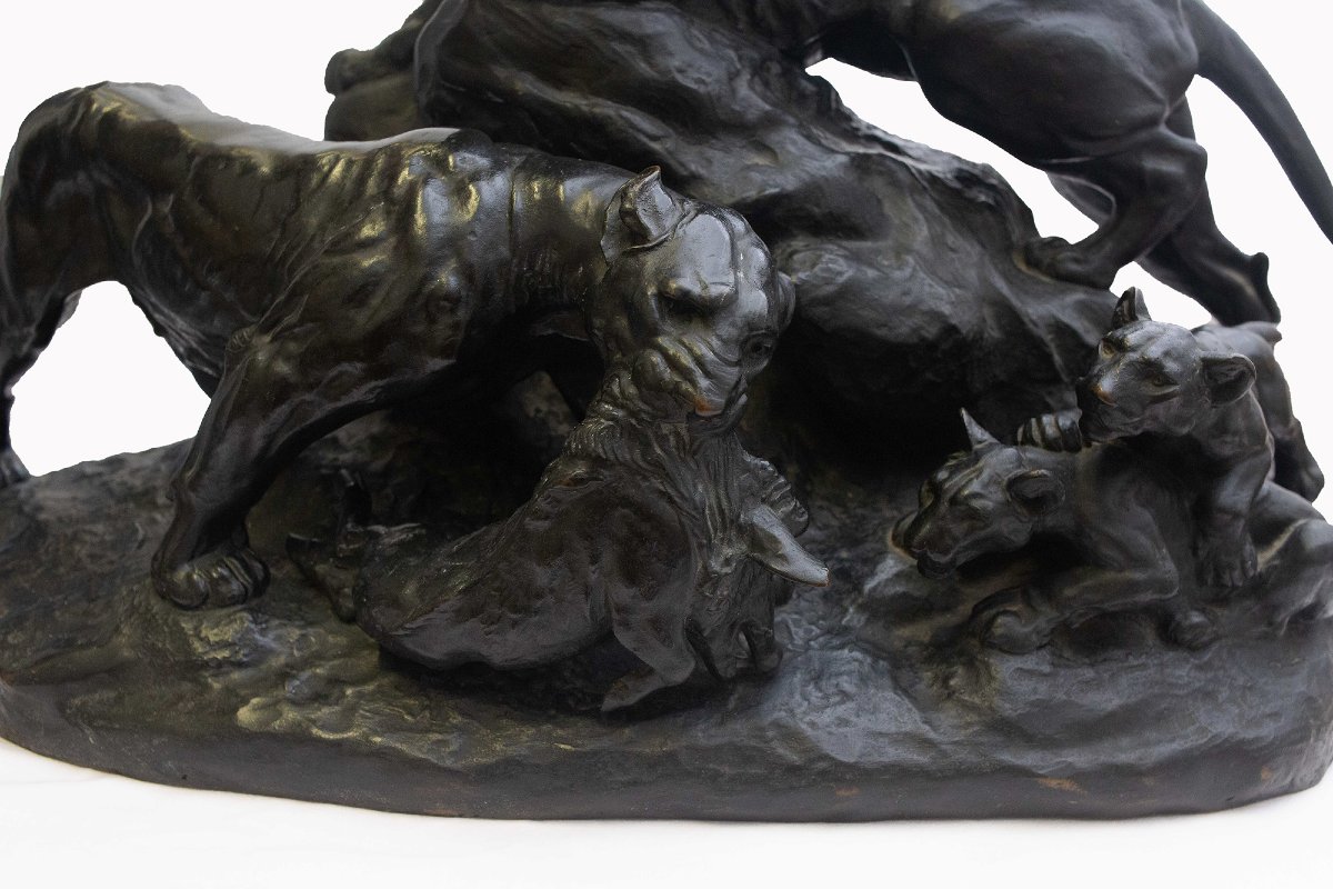 Edmond Masson, “Gruppo di Leoni", bronzo, firmato, metà del XIX secolo-photo-2