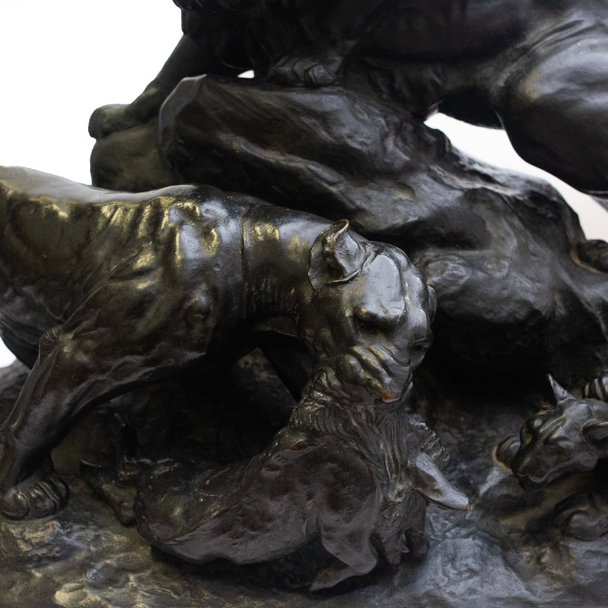 Edmond Masson, “Gruppo di Leoni", bronzo, firmato, metà del XIX secolo-photo-3
