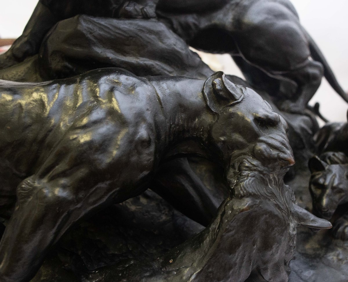 Edmond Masson, “Gruppo di Leoni", bronzo, firmato, metà del XIX secolo-photo-5