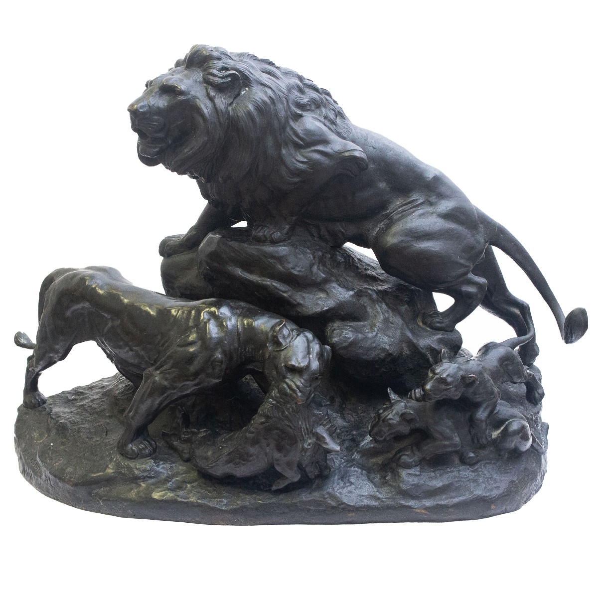 Edmond Masson, “Gruppo di Leoni", bronzo, firmato, metà del XIX secolo