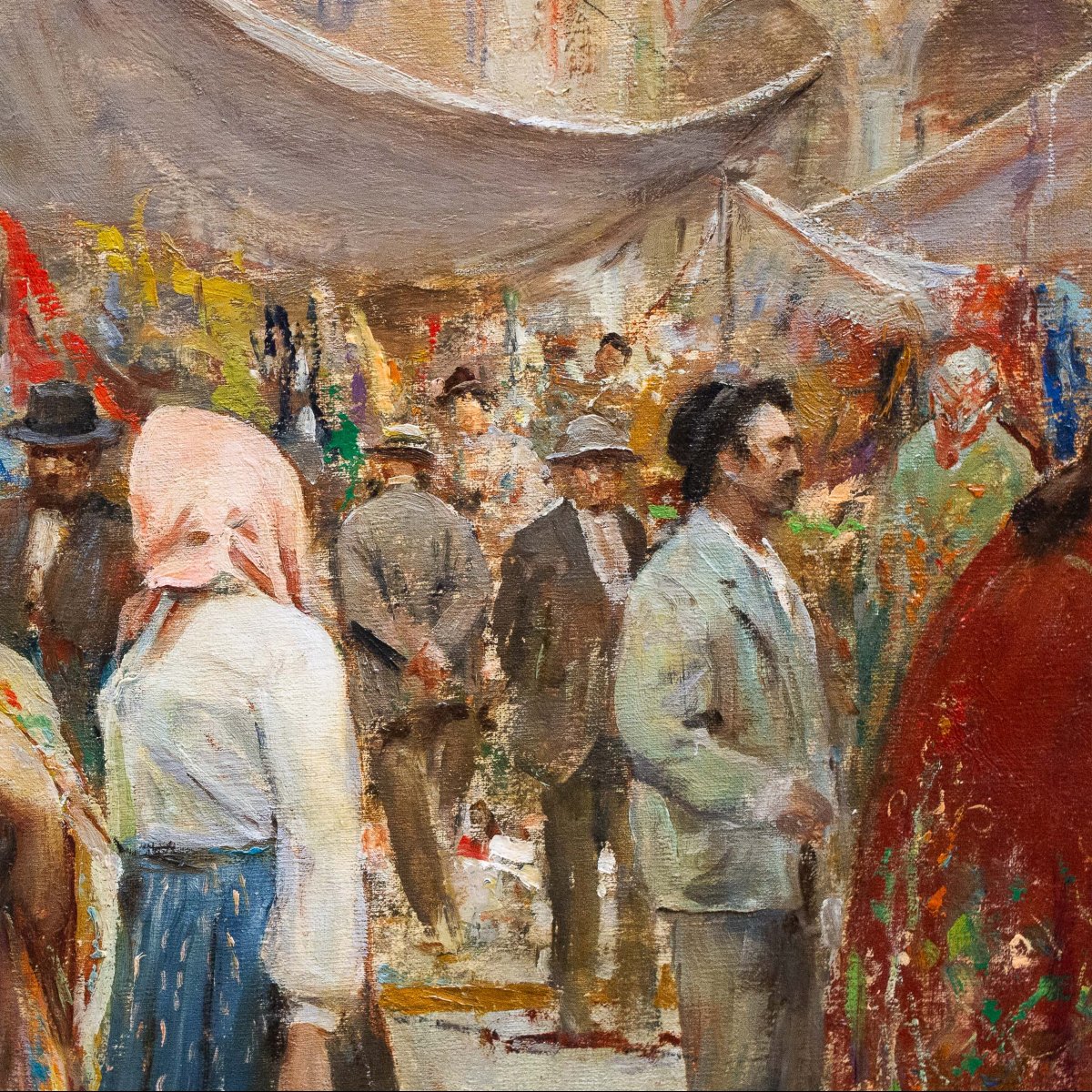 Fabio Fabbi, "I Merciai", olio su tela, firmato, 1922-photo-1