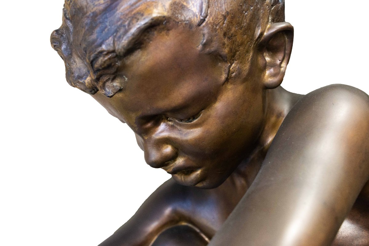 Achille D'Orsi, "A Posillipo", in bronzo, base marmo, firmato, Epoca Fine '800-photo-3