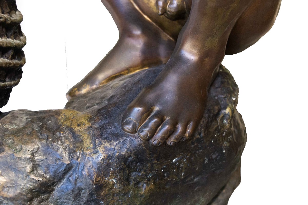 Achille D'Orsi, "A Posillipo", in bronzo, base marmo, firmato, Epoca Fine '800-photo-1