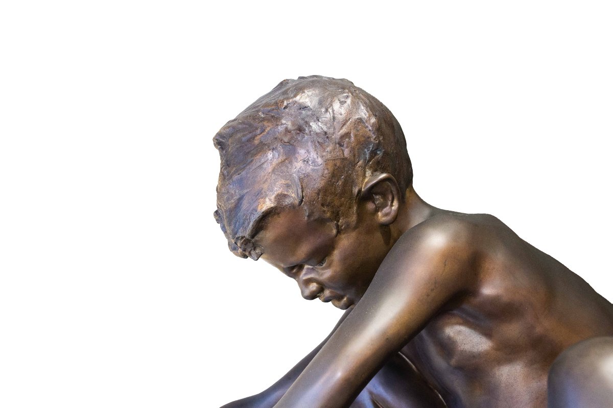 Achille D'Orsi, "A Posillipo", in bronzo, base marmo, firmato, Epoca Fine '800-photo-3