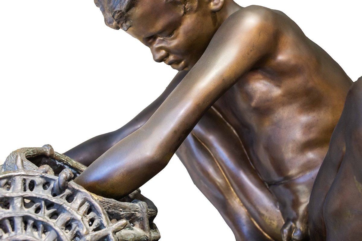 Achille D'Orsi, "A Posillipo", in bronzo, base marmo, firmato, Epoca Fine '800-photo-4