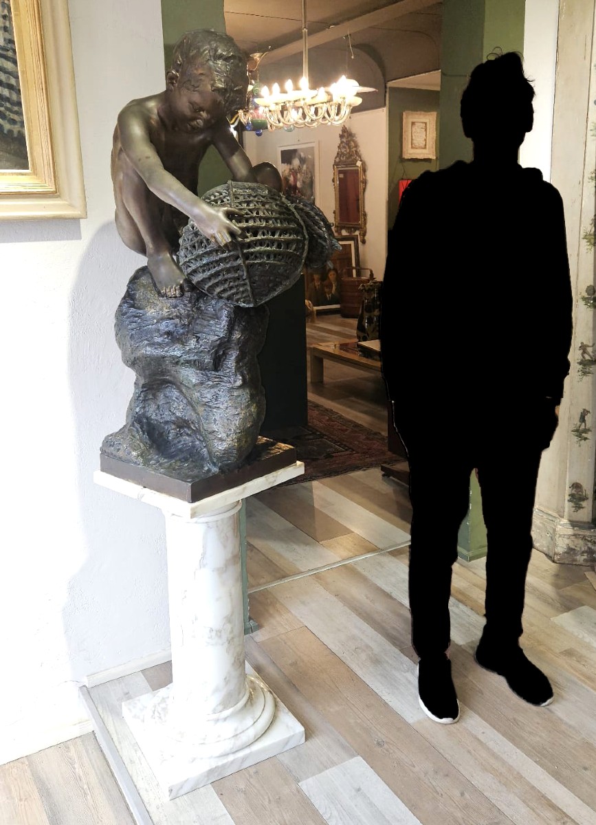 Achille D'Orsi, "A Posillipo", in bronzo, base marmo, firmato, Epoca Fine '800-photo-6