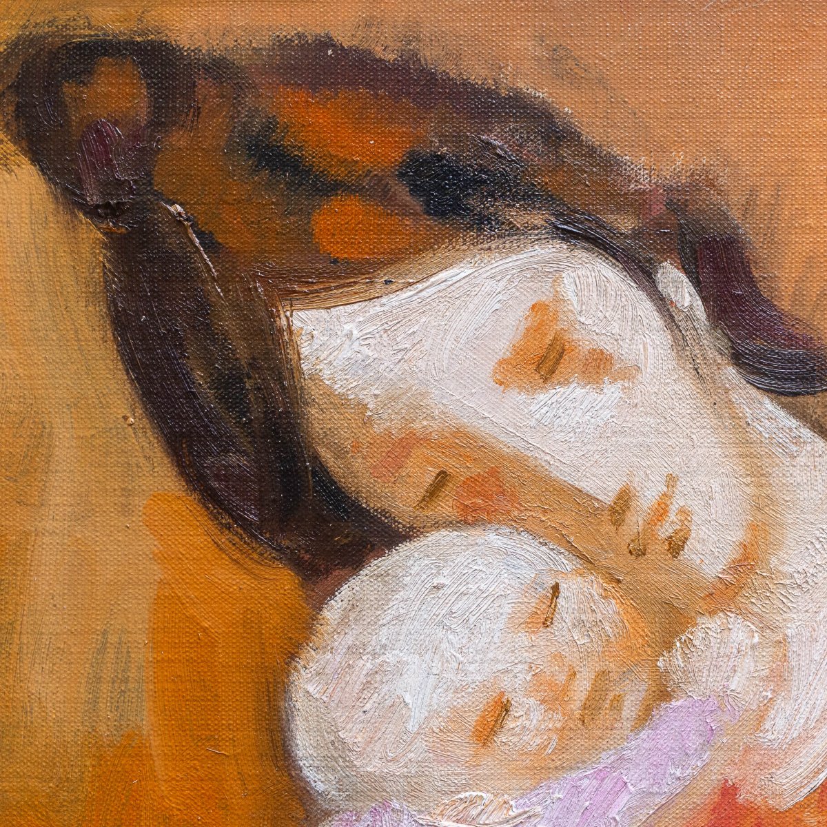 Trento Longaretti, « Maternité », huile sur toile, signée, 1989-photo-3