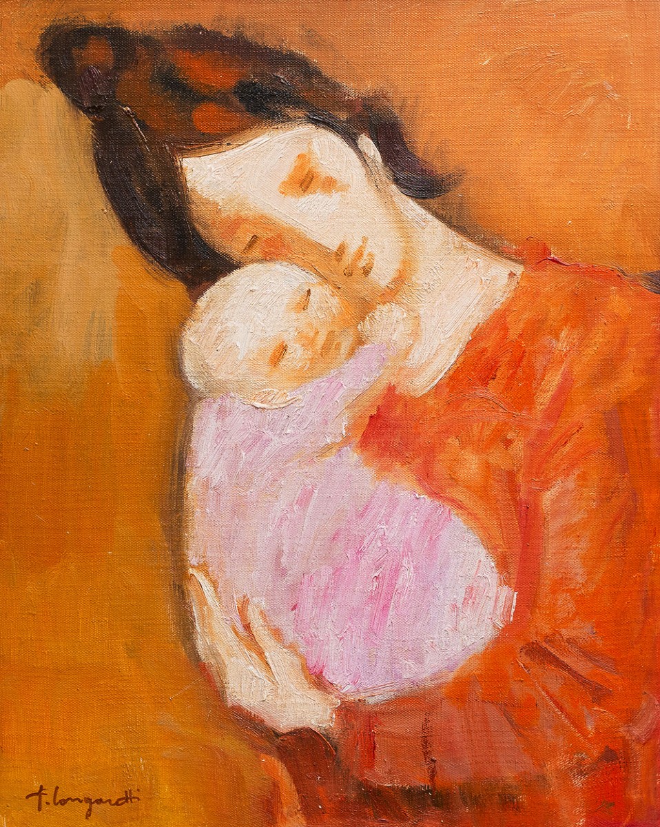 Trento Longaretti, « Maternité », huile sur toile, signée, 1989