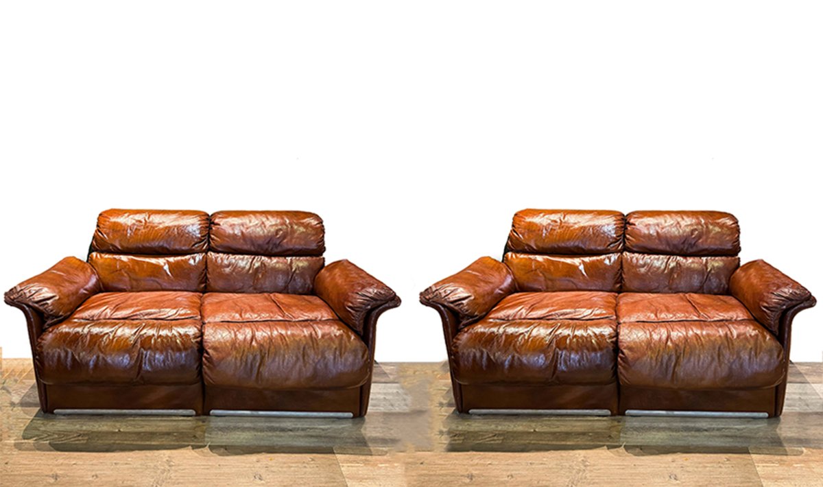 Coppia di divani in pelle, Saporiti Italia, anni ’70-photo-4