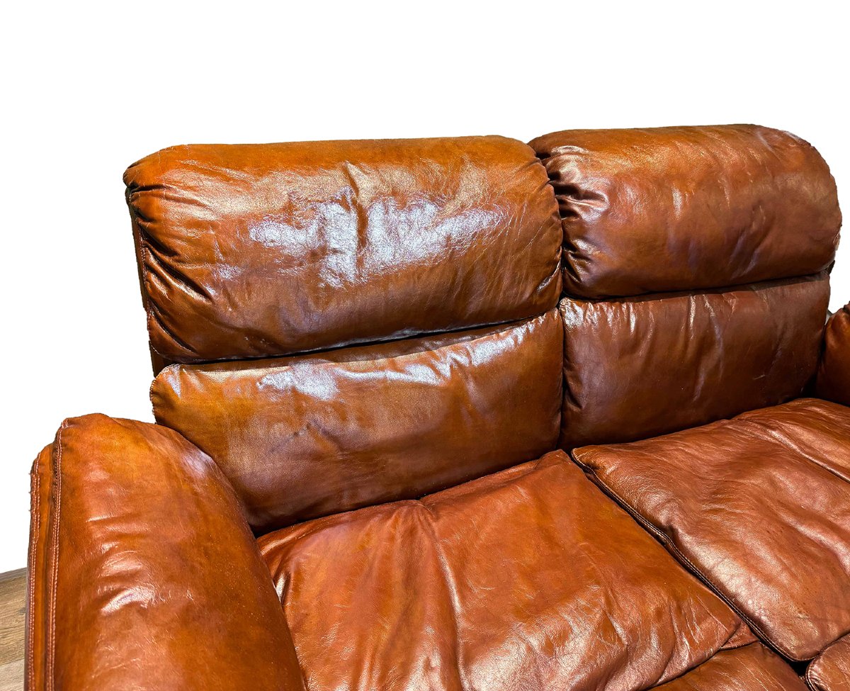 Coppia di divani in pelle, Saporiti Italia, anni ’70-photo-3