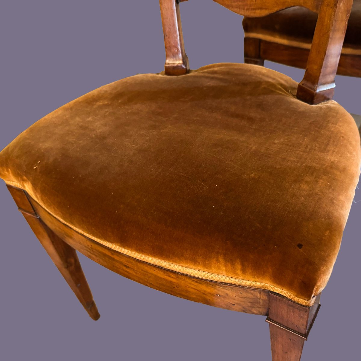 Gruppo di 4 sedie in noce, Stile Direttorio, fine del XVIII secolo-photo-2