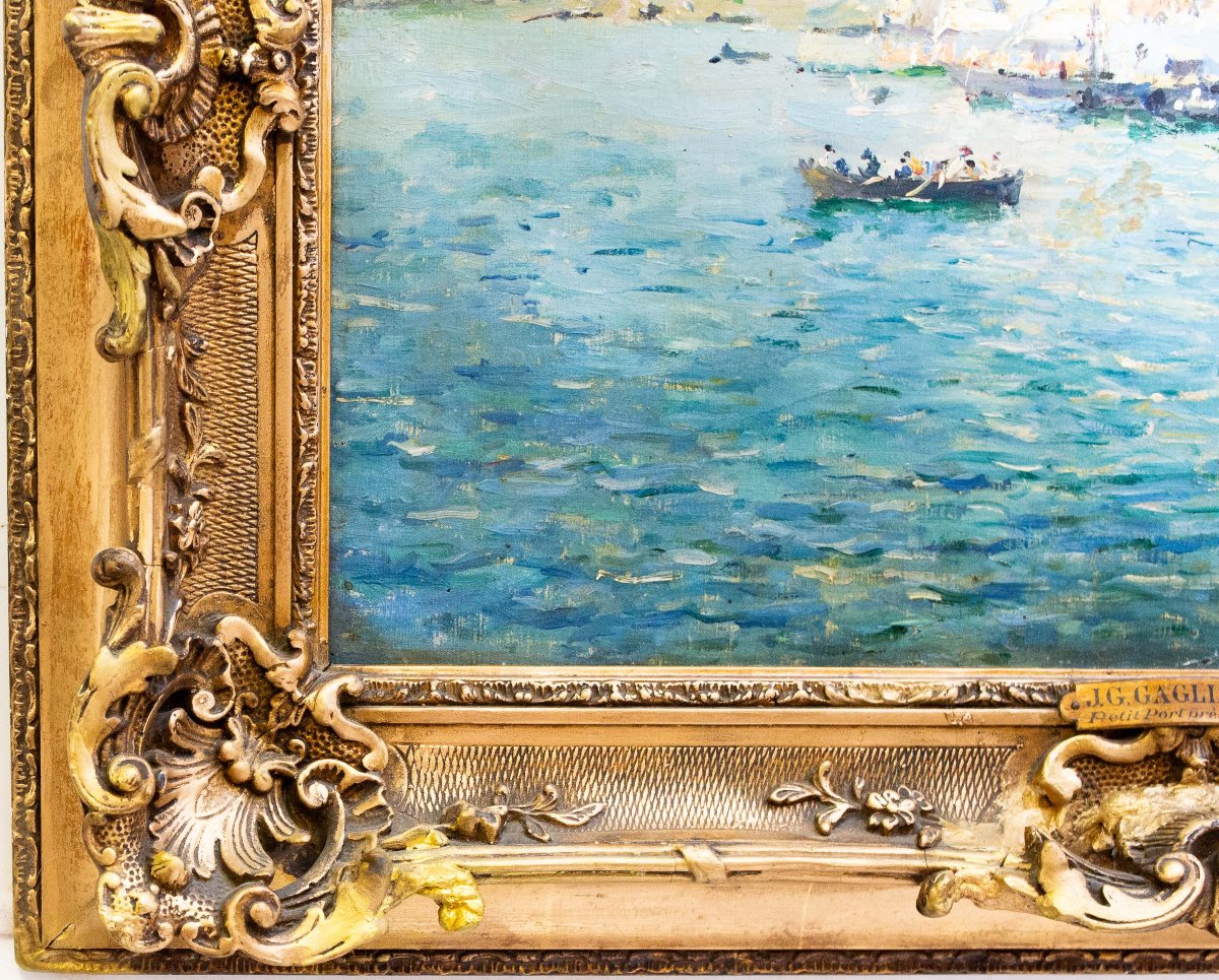 J. G. Gagliardini, “Petit port près de Toulon”, olio su tela, firmato, Epoca Primi '900-photo-2