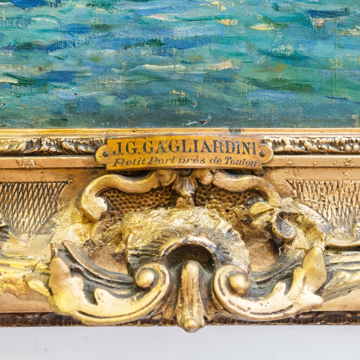 J. G. Gagliardini, “Petit port près de Toulon”, olio su tela, firmato, Epoca Primi '900-photo-3