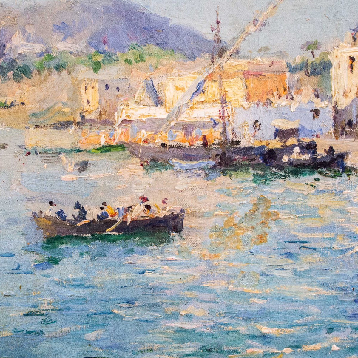 J. G. Gagliardini, “Petit port près de Toulon”, olio su tela, firmato, Epoca Primi '900-photo-4
