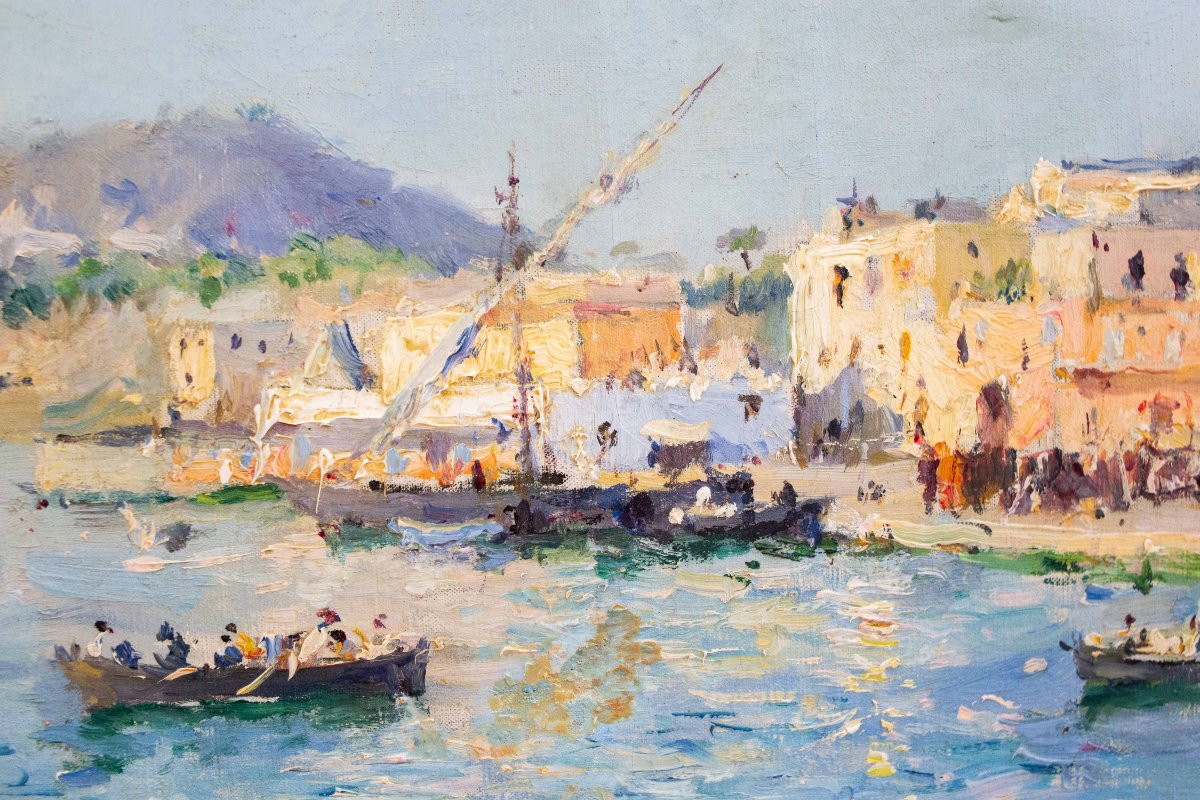 J. G. Gagliardini, “Petit port près de Toulon”, olio su tela, firmato, Epoca Primi '900-photo-5