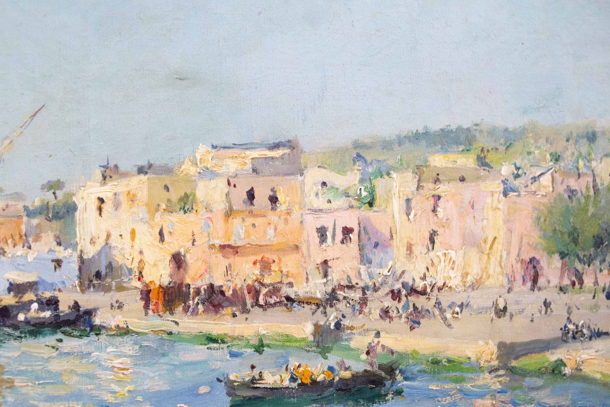 J. G. Gagliardini, “Petit port près de Toulon”, olio su tela, firmato, Epoca Primi '900-photo-6