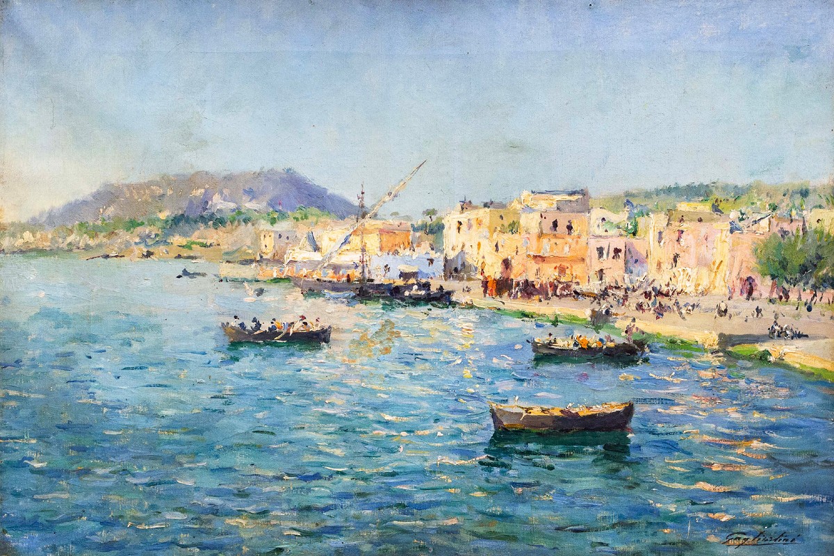 J. G. Gagliardini, “Petit port près de Toulon”, olio su tela, firmato, Epoca Primi '900