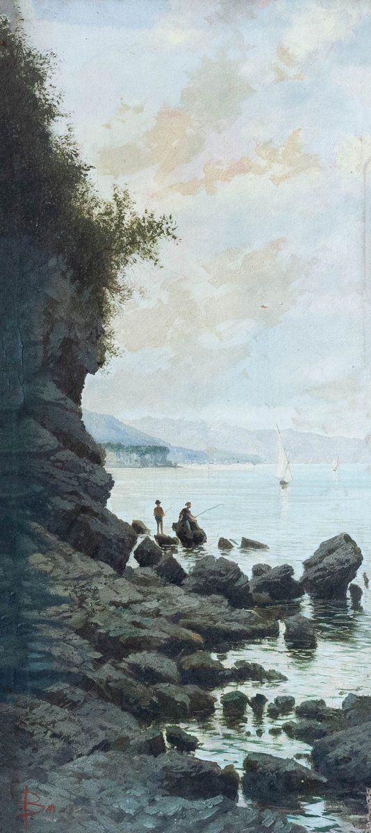 Giacinto Bo, "Vedute Naturali", olio su cartone, Epoca '800-photo-2