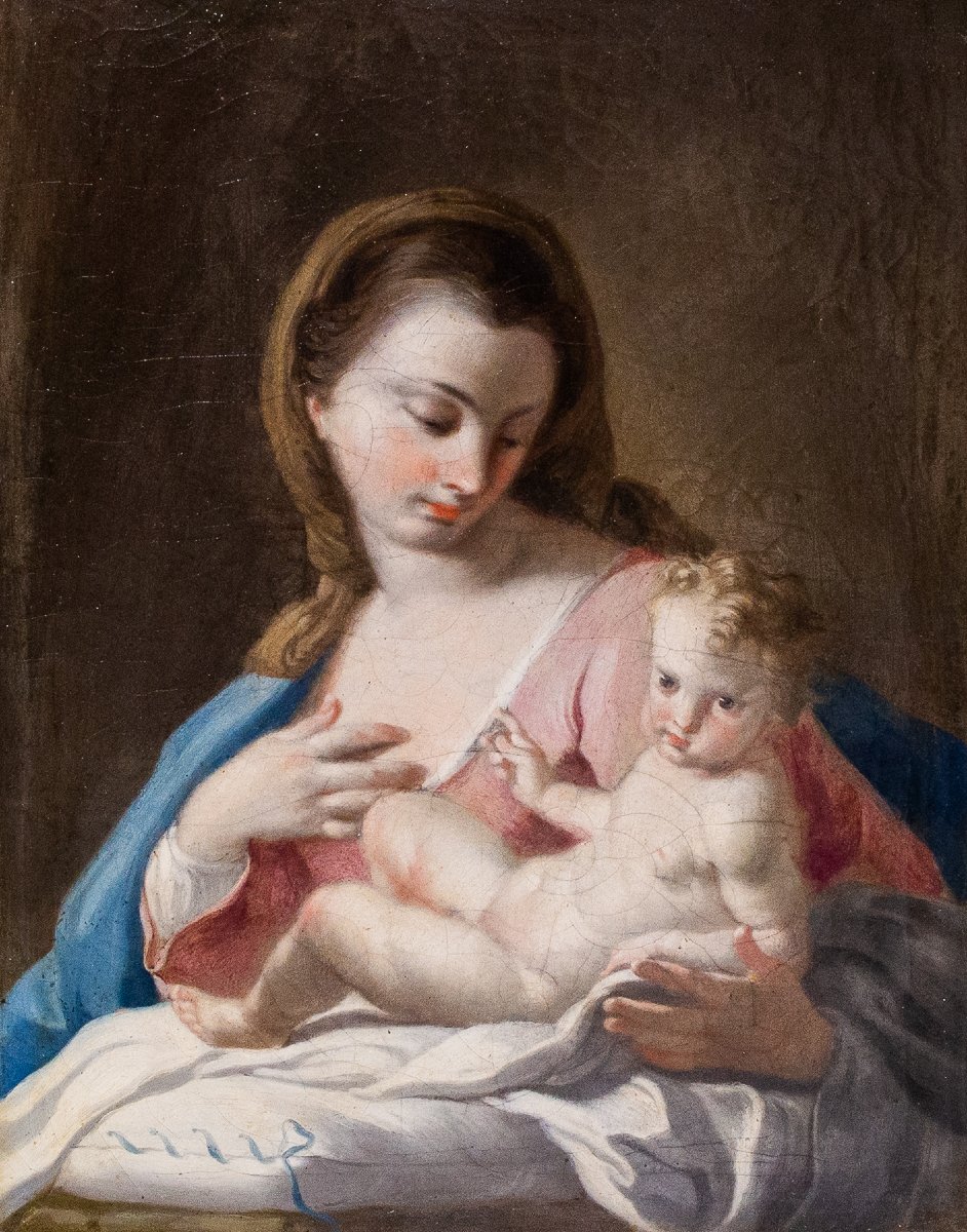 Francesco De Mura, "Madonna con bambino", olio su tela, Epoca '700-photo-2
